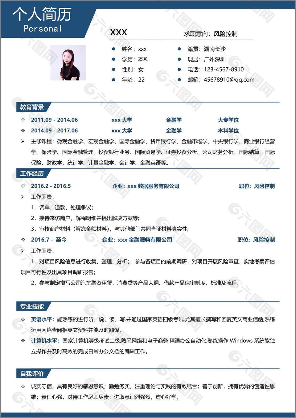 风险控制简历工作描述怎么写