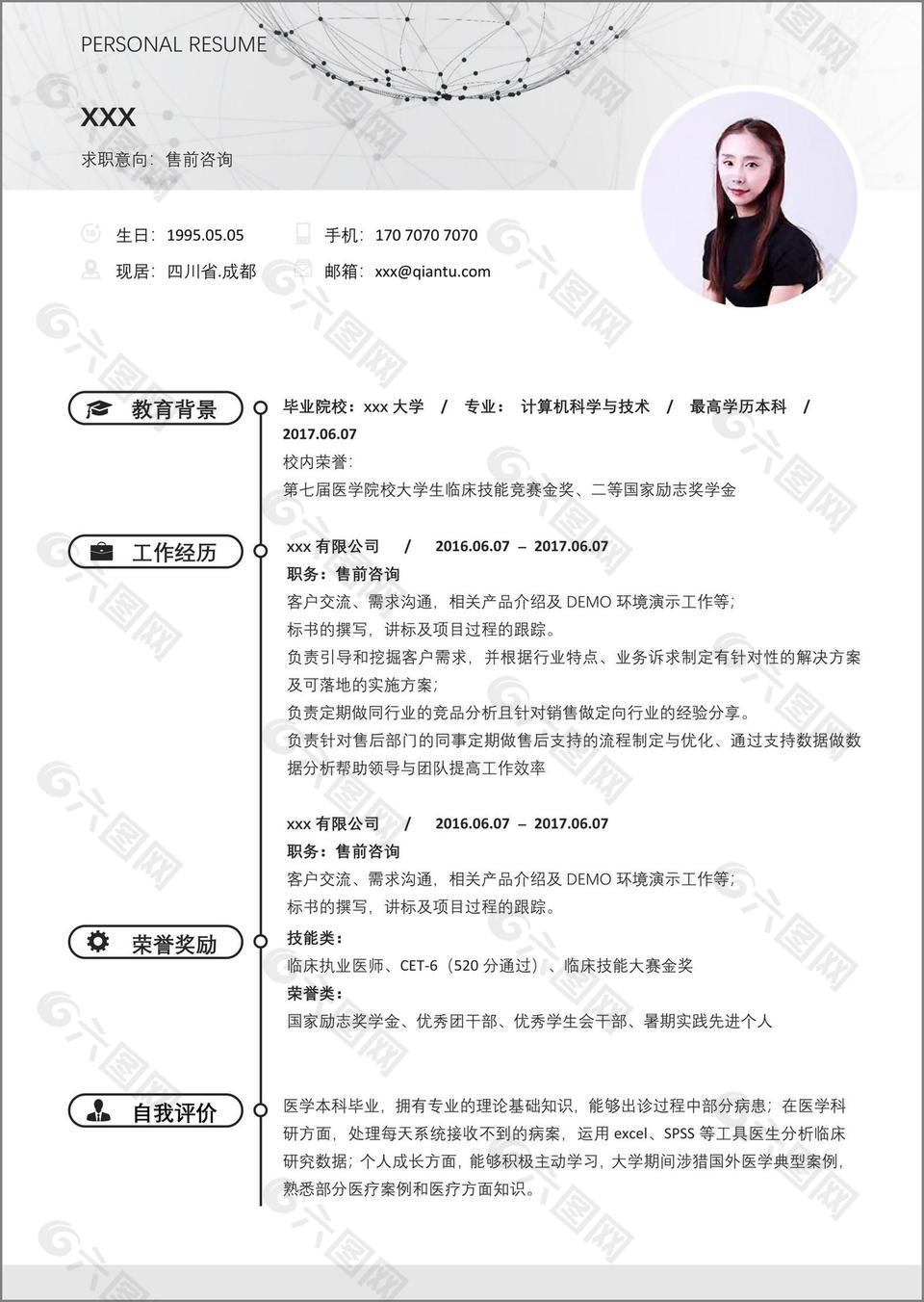 售前咨询个人简历模板