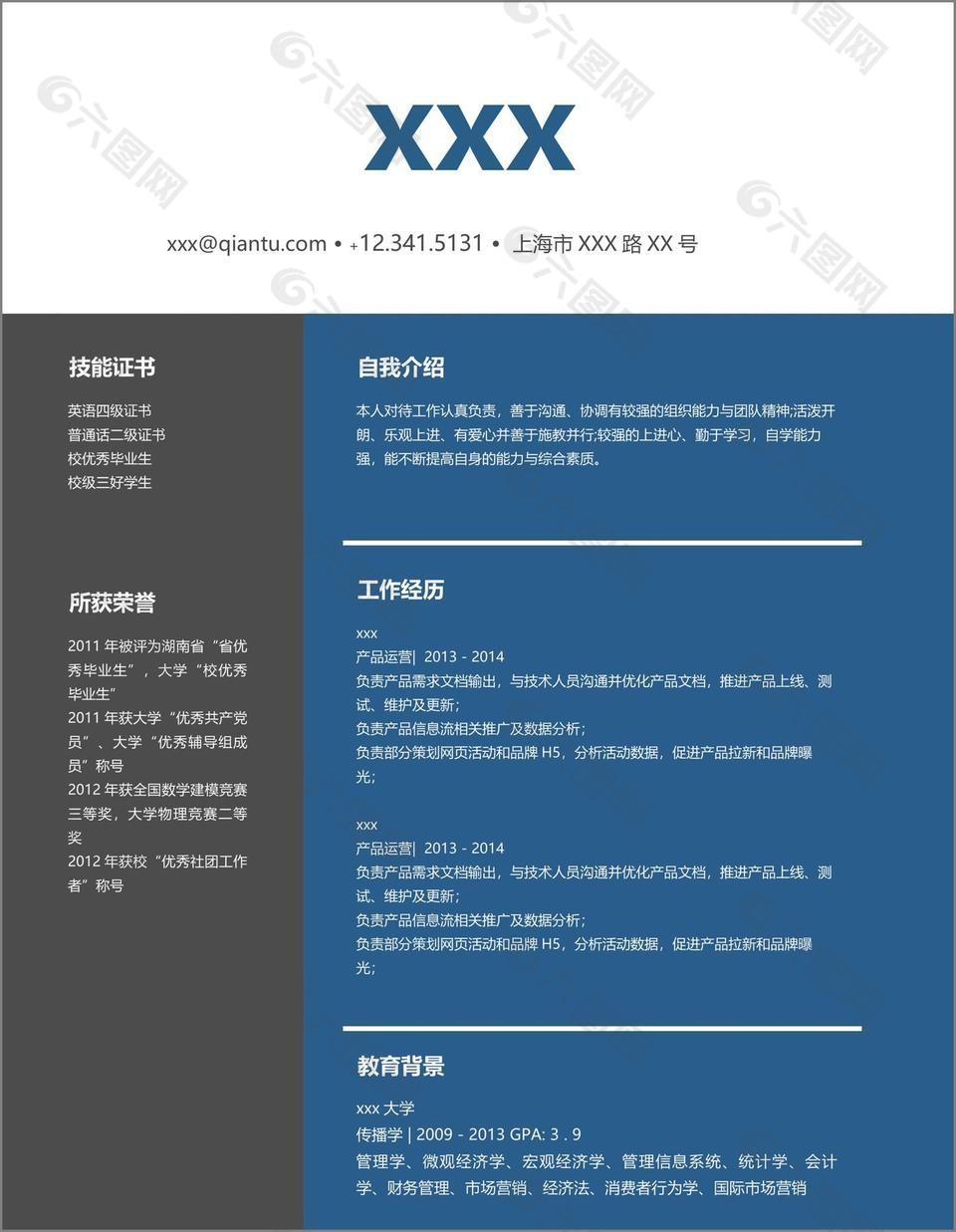 产品运营个人简历模板