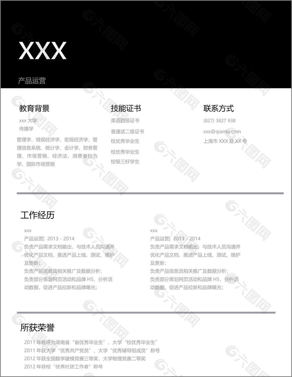 产品运营个人简历模板