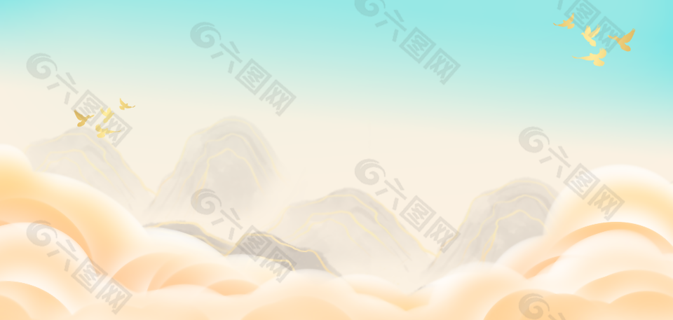 简约大气鎏金线条国潮背景