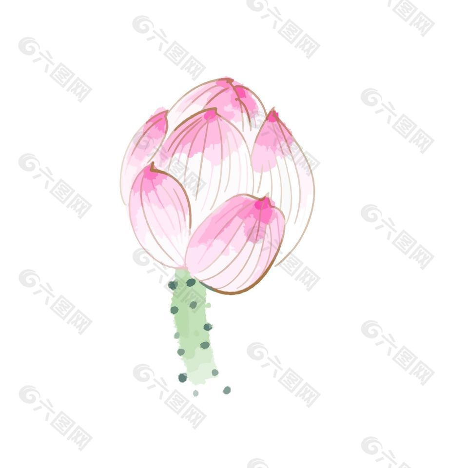 唯美水墨风粉色荷花手绘插画