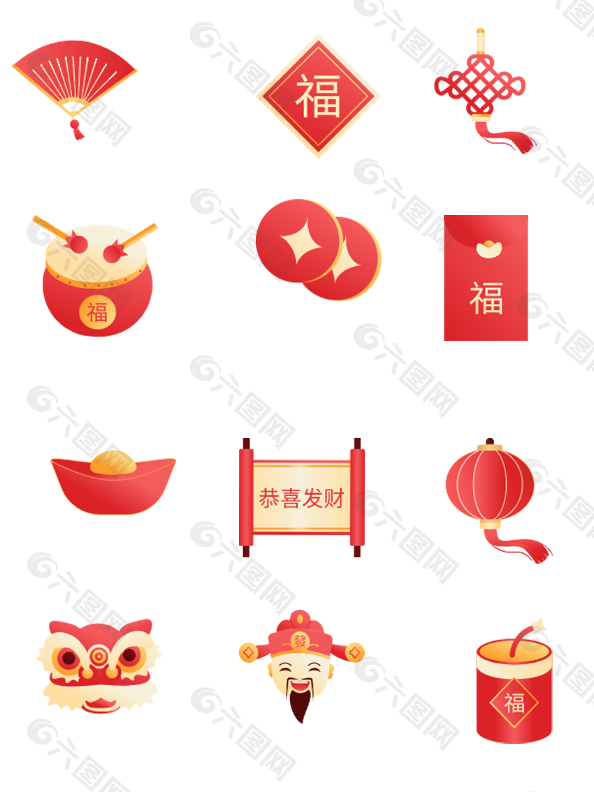 中国风民俗文化红色大气图标装饰