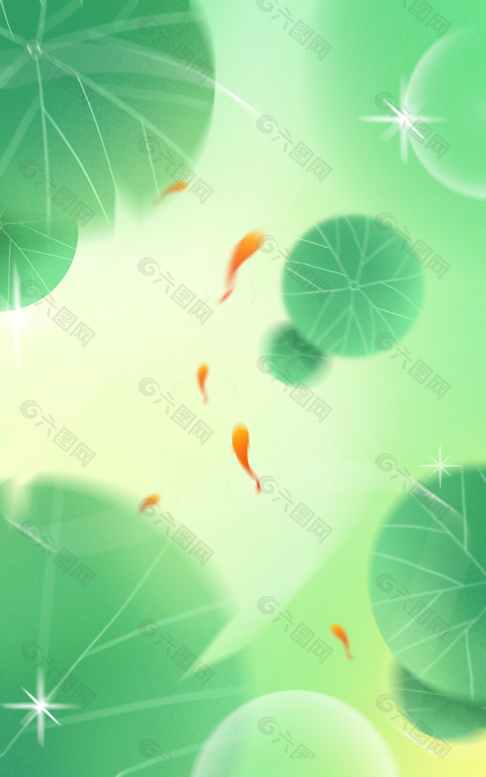 清新弥散风鱼戏荷中H5背景图