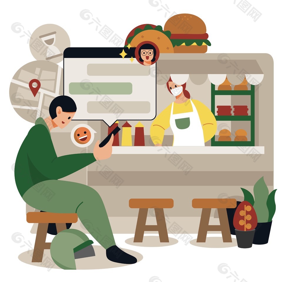 手机下单菜品制作场景插画
