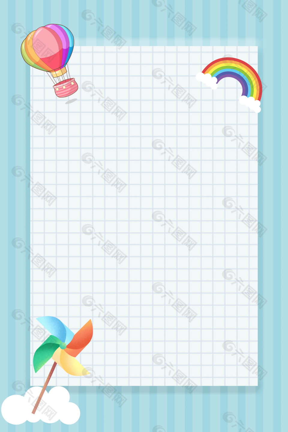 卡通手绘蓝色格子主题背景