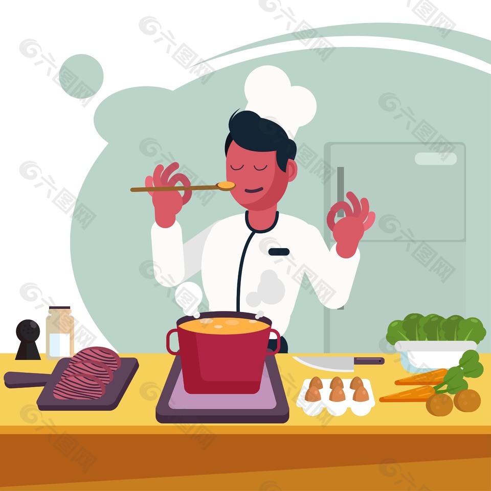 厨师烹饪美味佳肴插画