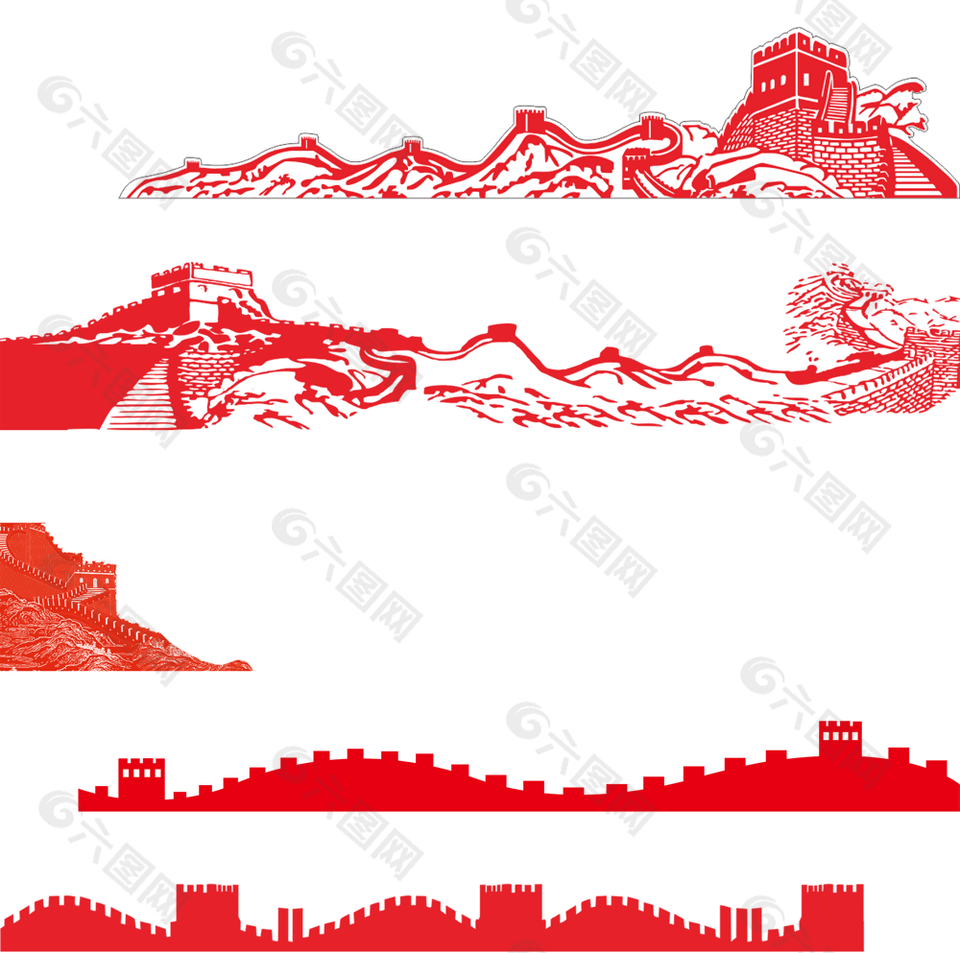 简约大气红色长城主题图案
