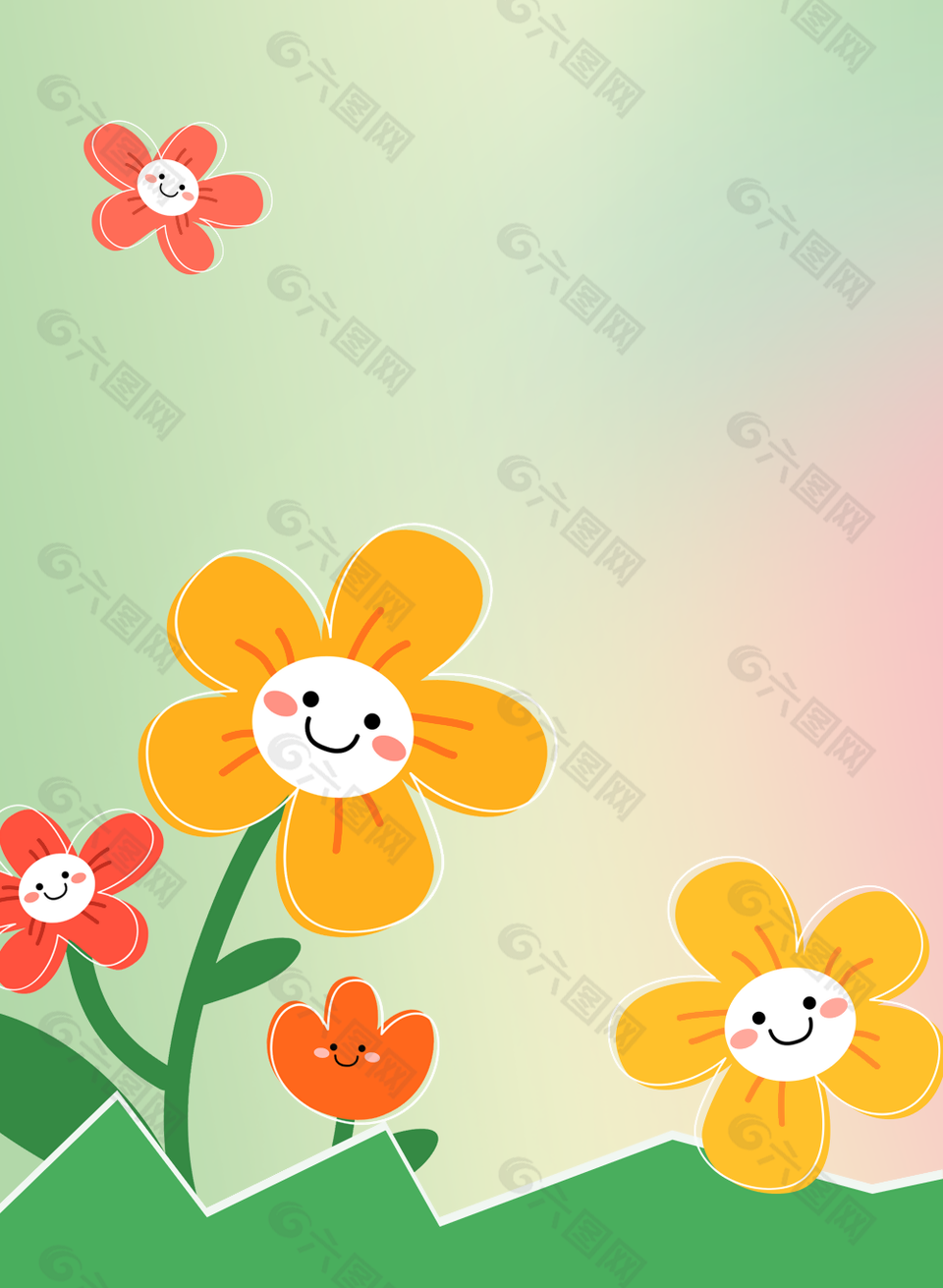 手绘卡通绿色清新渐变花卉装饰背景