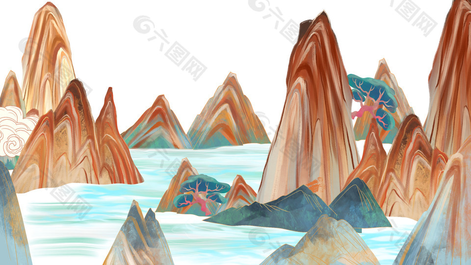 水墨风山水背景素材插画