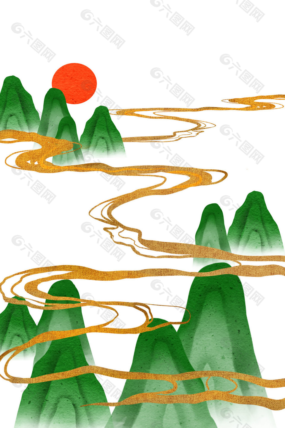 简约红日山水意境插画