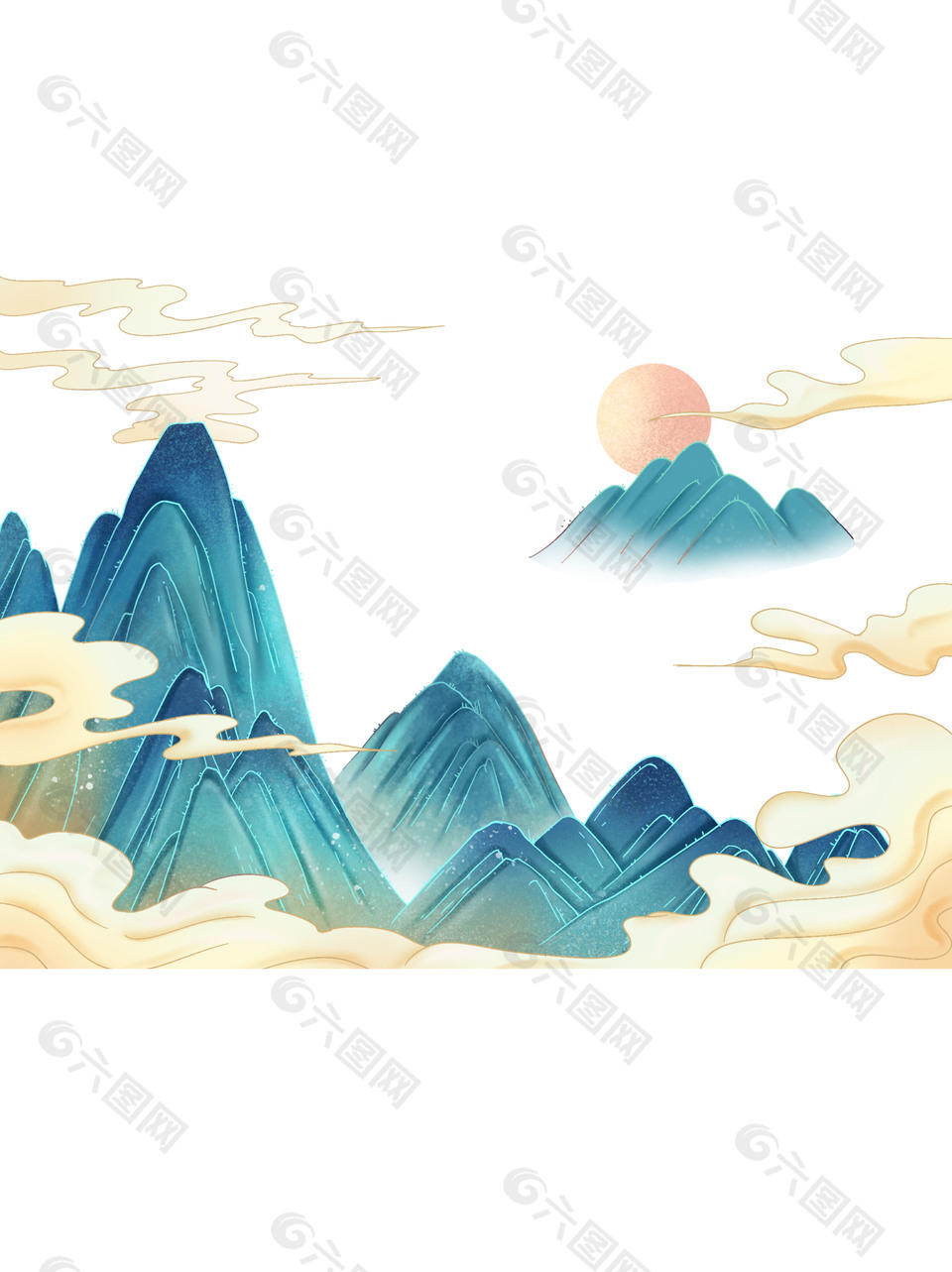 中式山水日出云雾图景