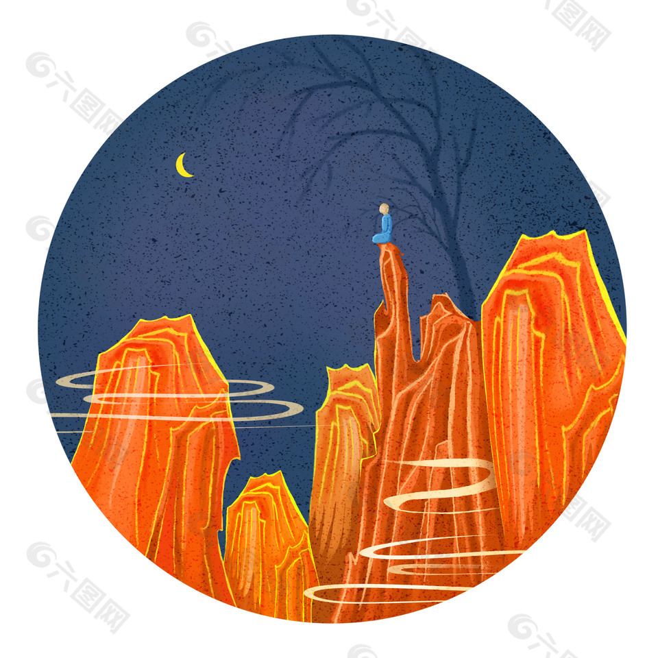 孤独意境中式风格氛围感插画