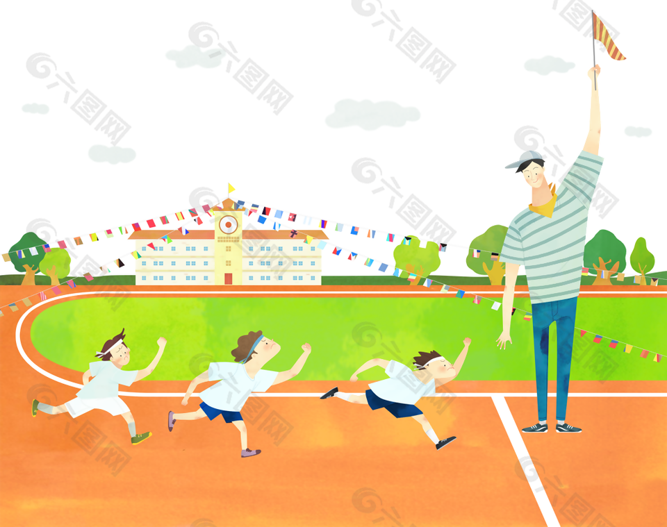 运动会跑步比赛主题卡通插画