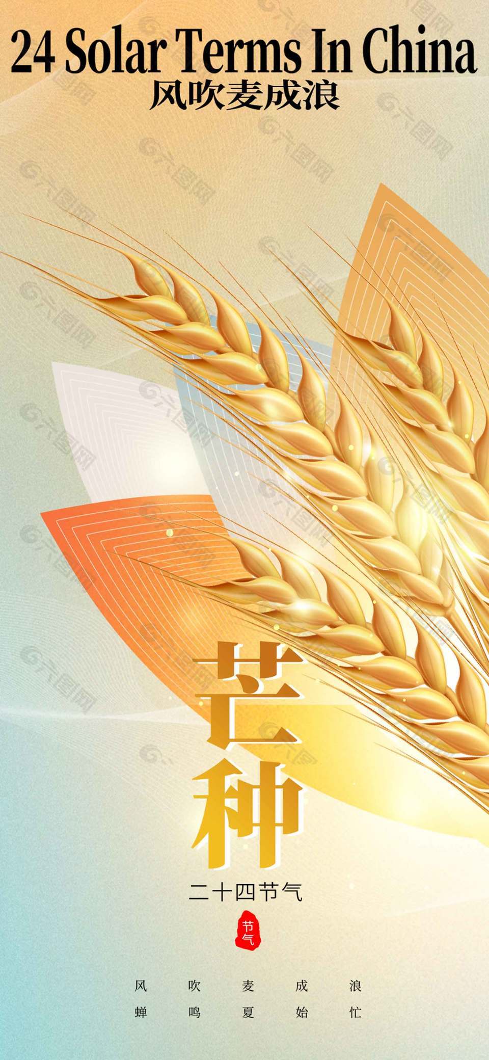 风吹麦成浪传统芒种节气海报