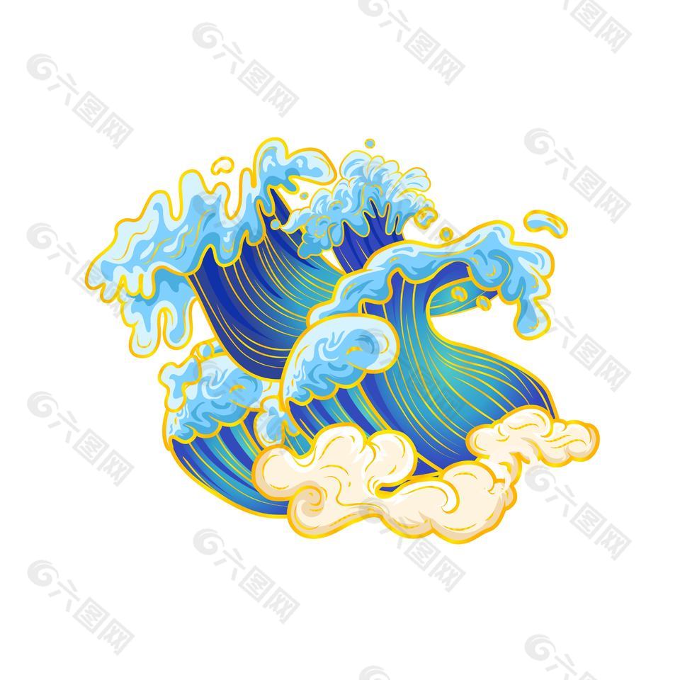 国潮风手绘海浪装饰图案