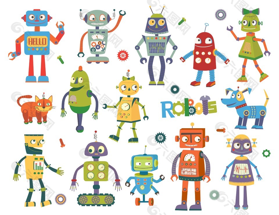 卡通科技风机器人插画