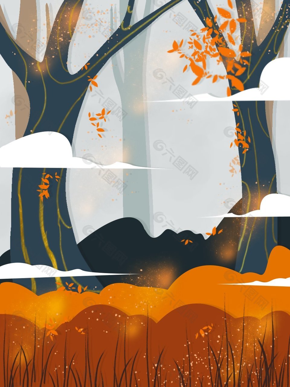 静谧安宁森林秋季美景插画