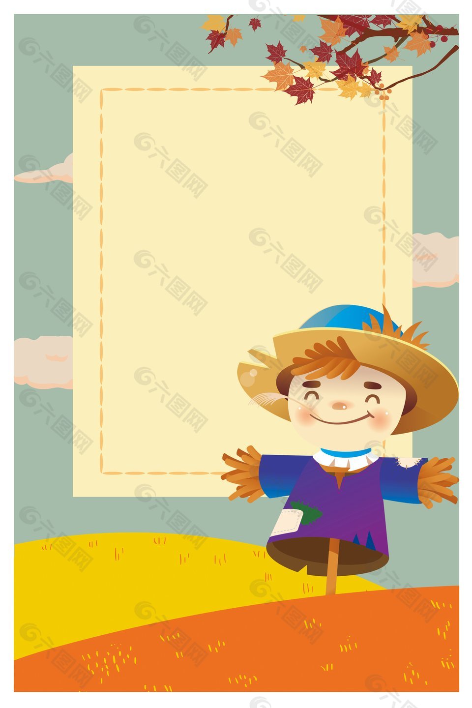 山间稻草人金秋美景