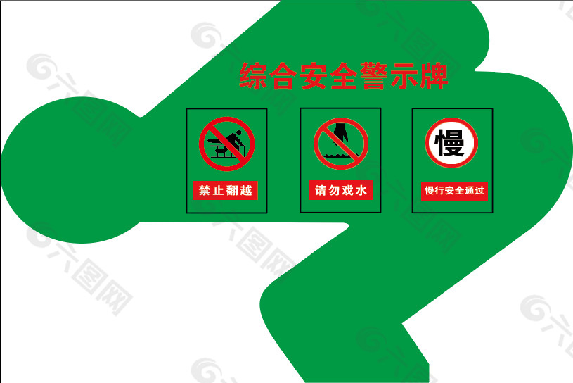 绿色卡通综合安全警示牌