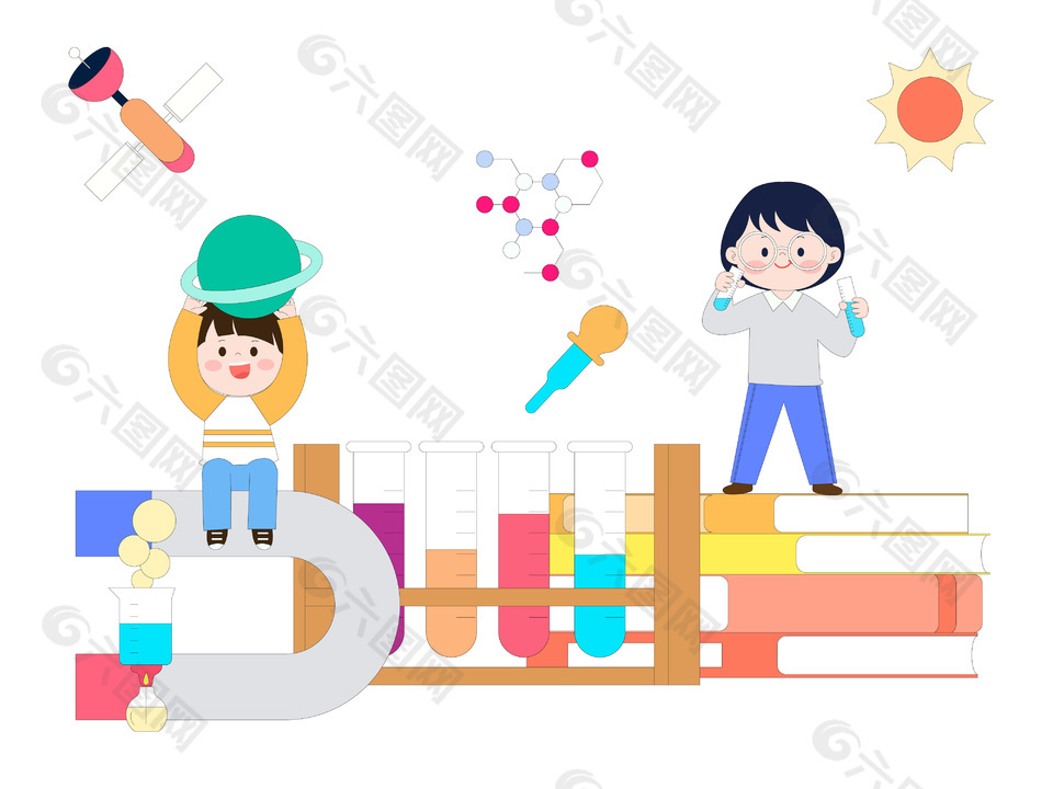 实验课上做实验趣味场景插画