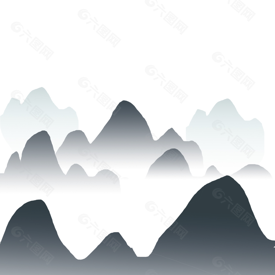灰色调水墨山水画装饰图案