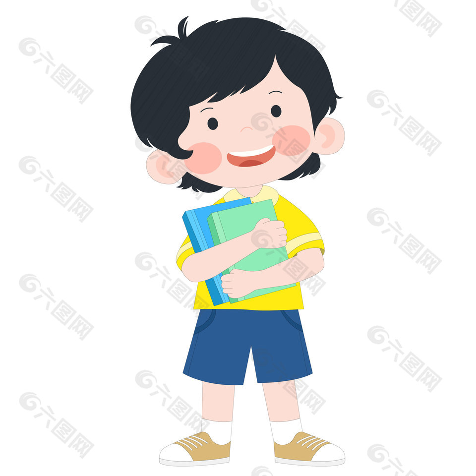 抱着书籍去上学的男孩形象插画