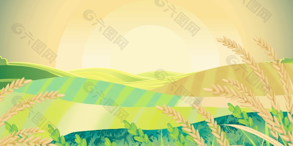 山野田间秋季丰收景象插画