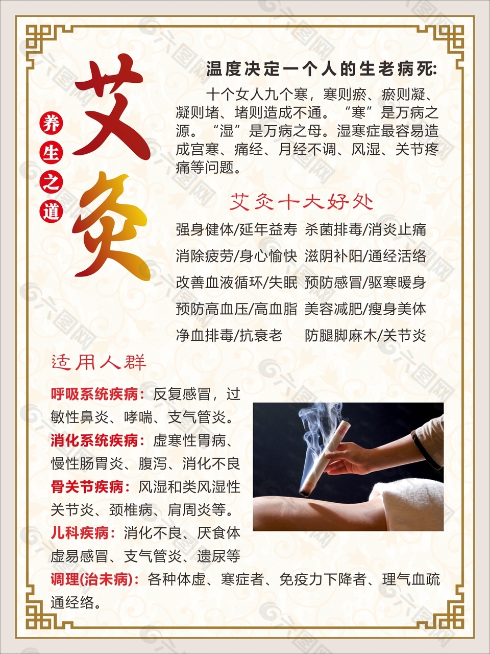 传统艾灸疗法养生之道宣传海报