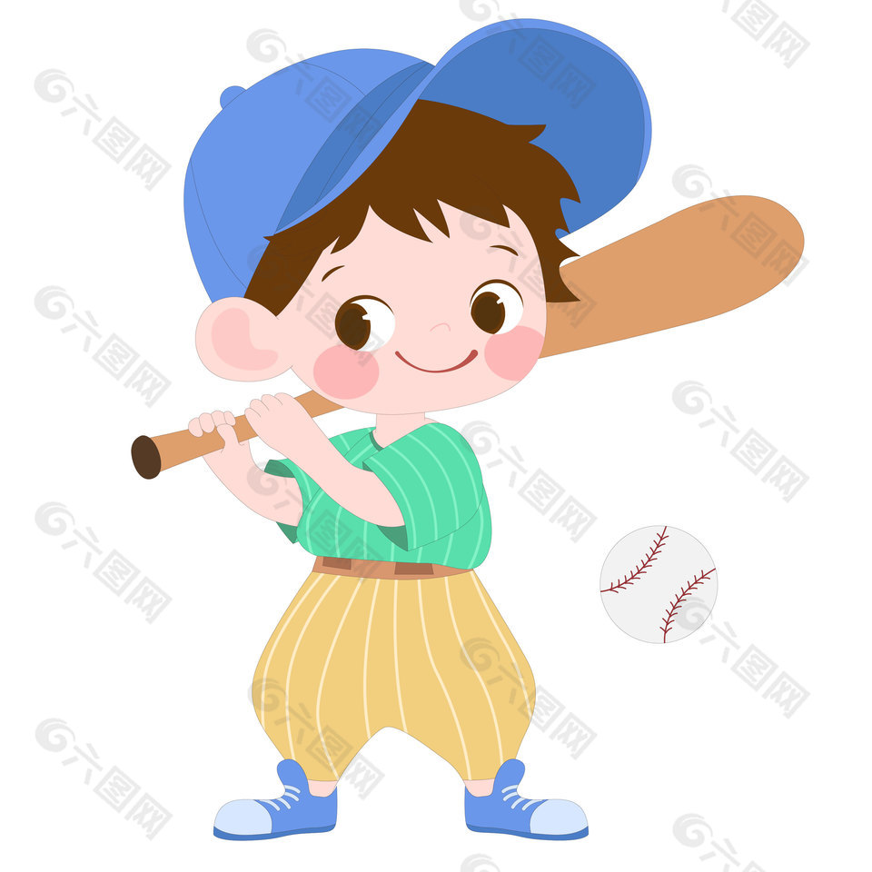 打棒球的帅气男孩形象插画
