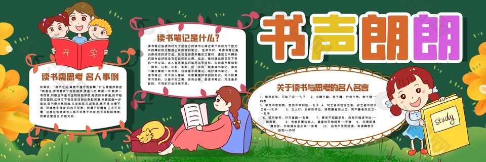 卡通创意读书主题班级黑板报