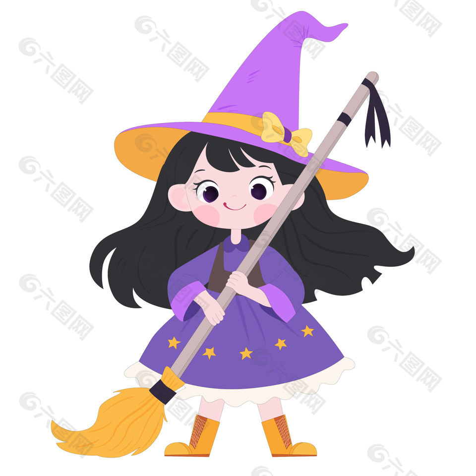 万圣节小女巫角色扮演可爱女孩卡通插画