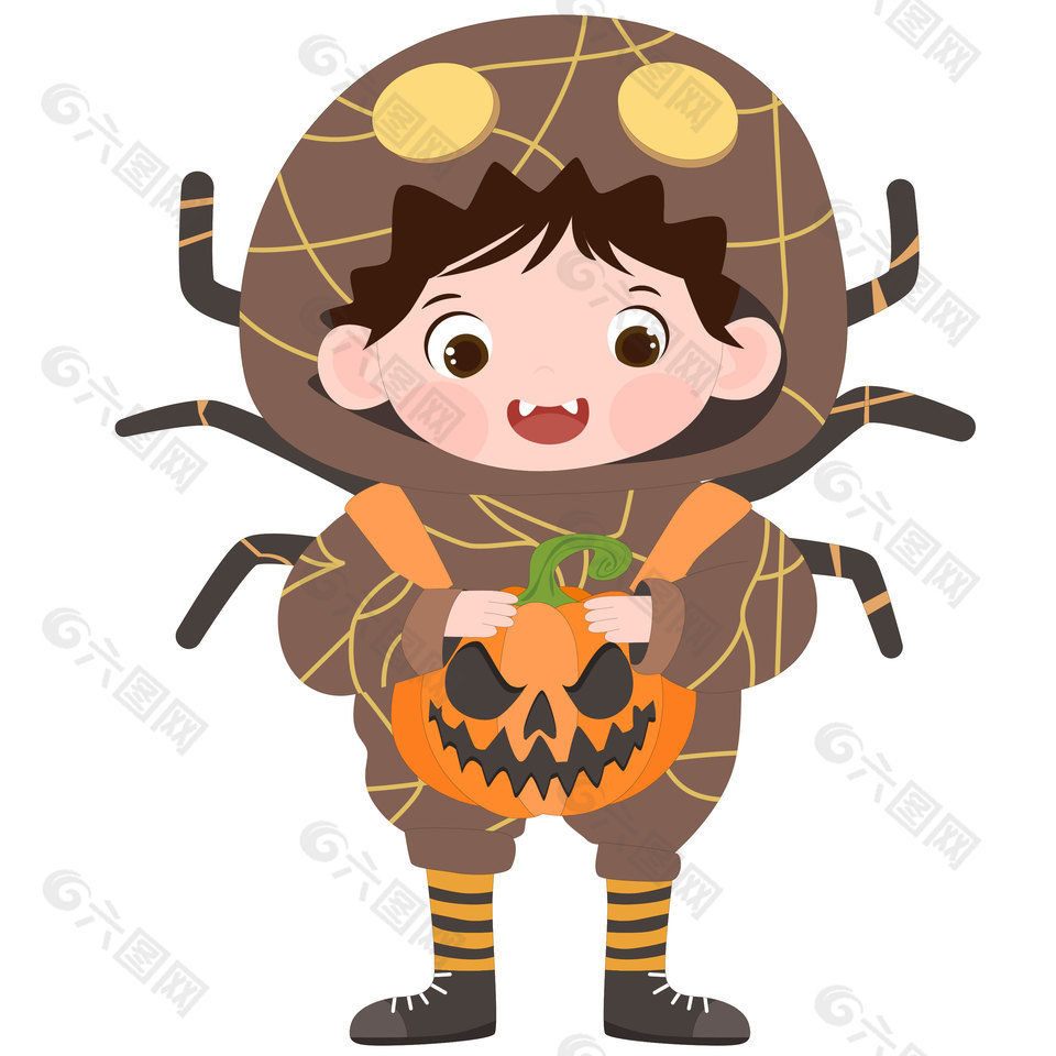 万圣节日装扮穿蜘蛛服饰卡通人物插画