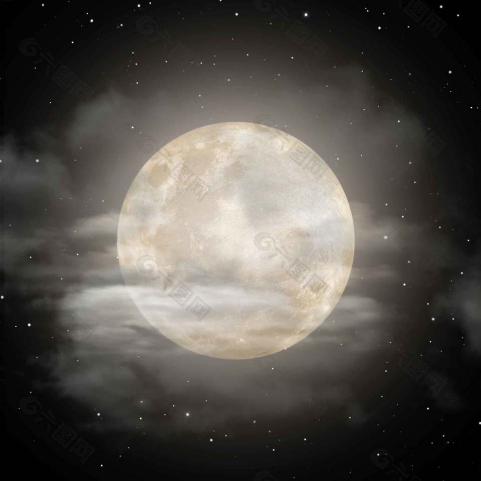 云雾朦胧唯美月亮圆月中秋插画