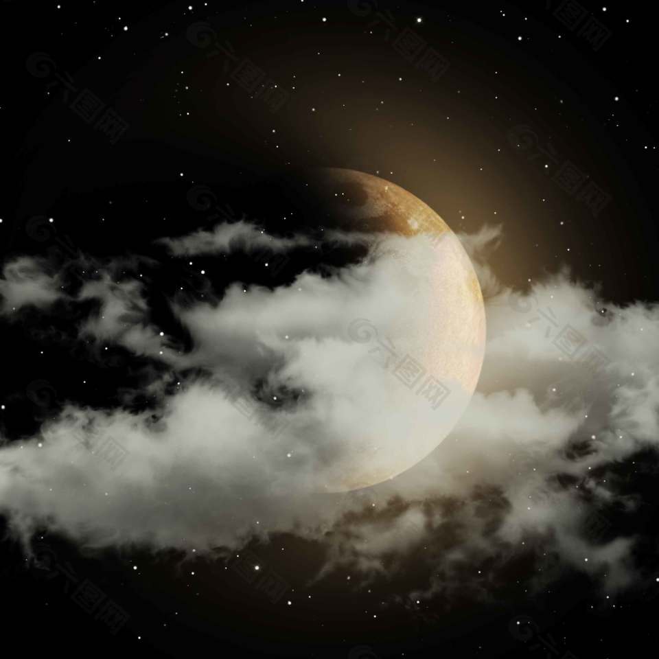 黑夜静谧朦胧雨雾月亮中秋插画