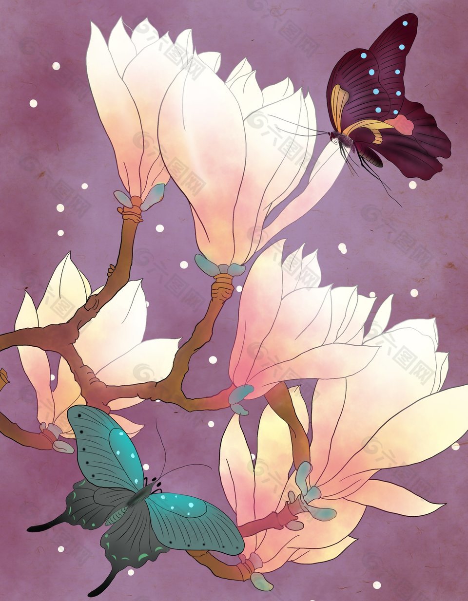 朦胧浪漫蝴蝶花卉唯美海报