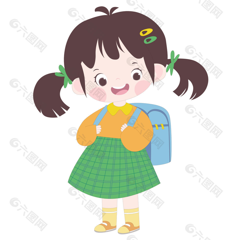 童趣风格上学穿搭女孩形象插画