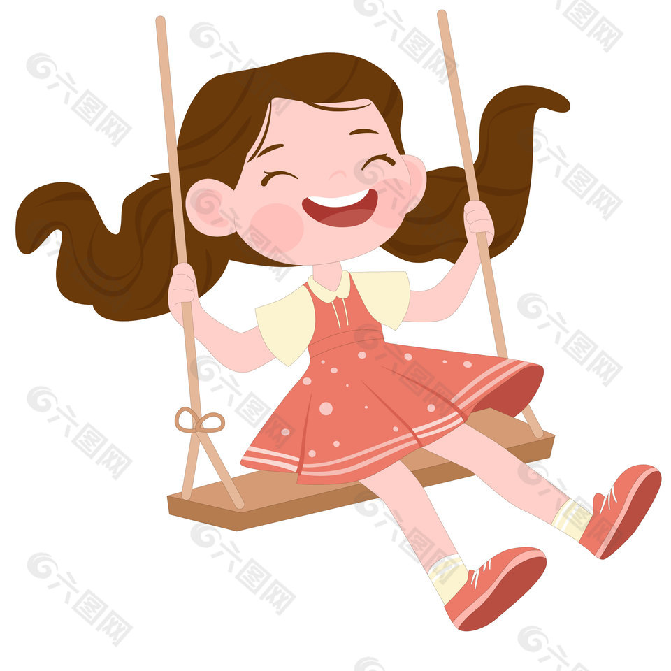 卡通风荡秋千的快乐女孩形象插画