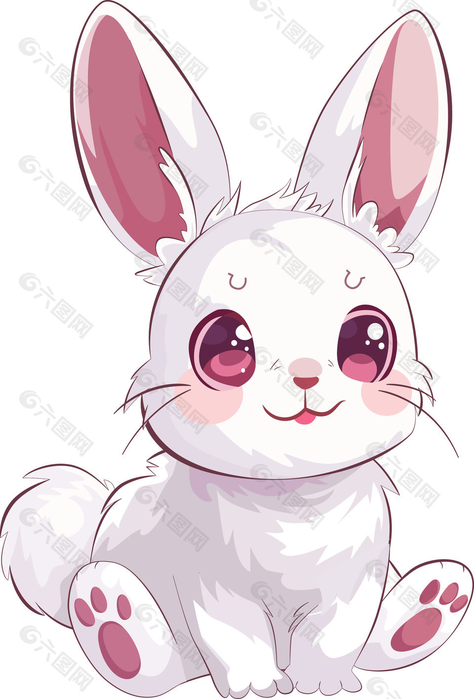 手绘可爱萌宠粉色小白兔插画设计