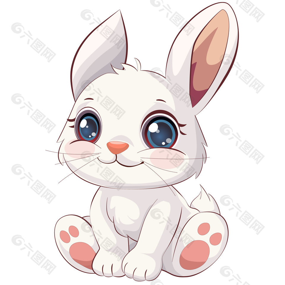蓝眼睛长耳兔卡通形象插画
