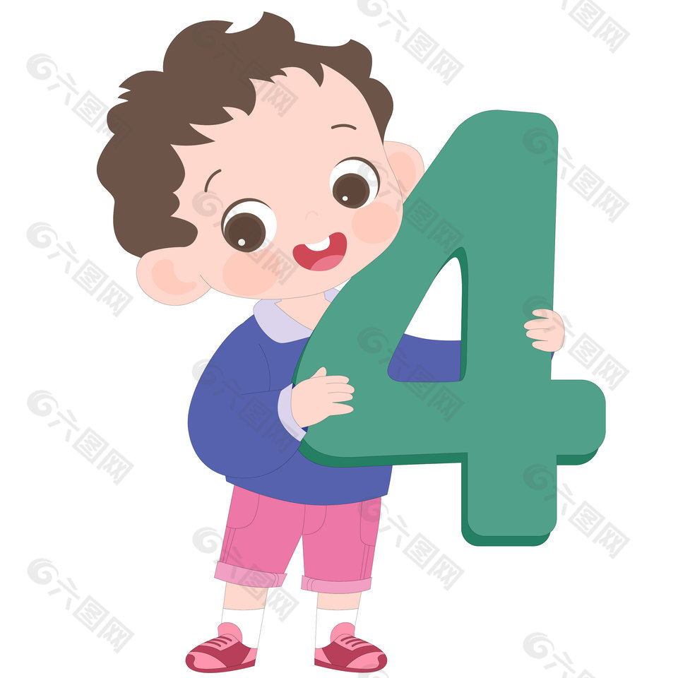 数学课数字4展示男孩形象插画