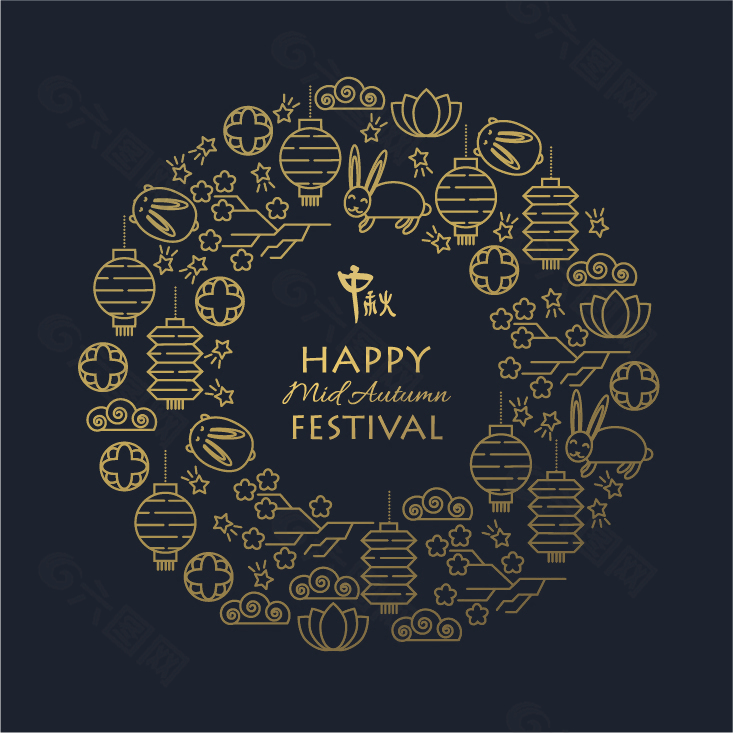 黑色大气高端月饼礼盒图案设计