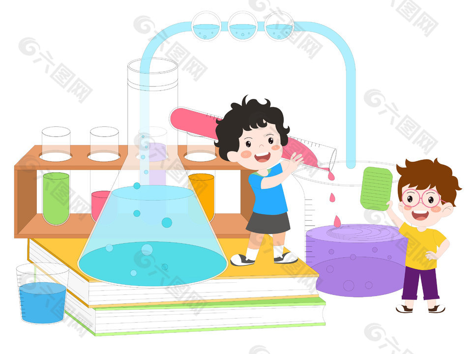 手绘卡通儿童化学实验课彩色试管液体插图