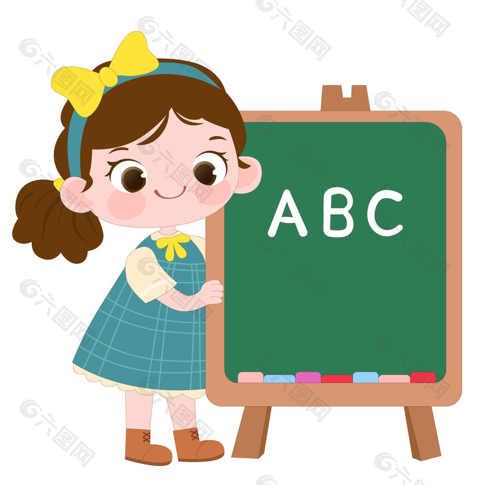 英语课学习字母卡通插画设计