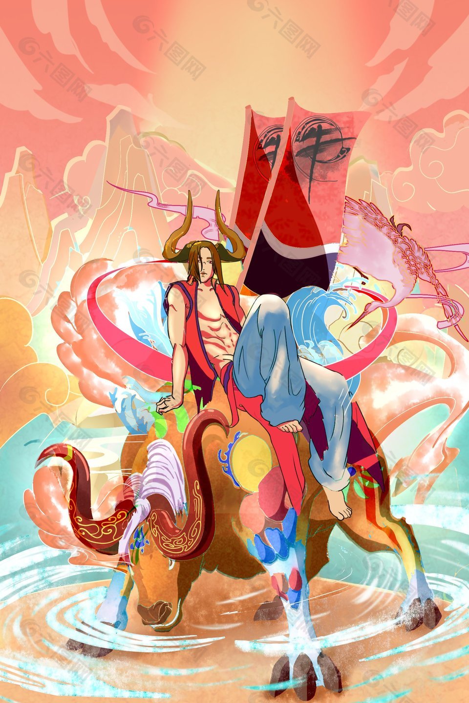 国潮风霸气放牛郎文化海报