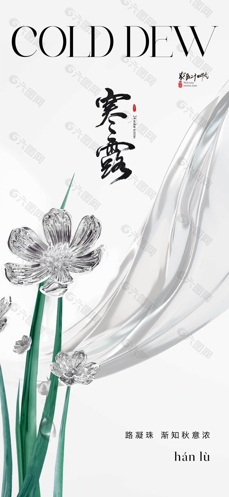 简约唯美寒露节气海报