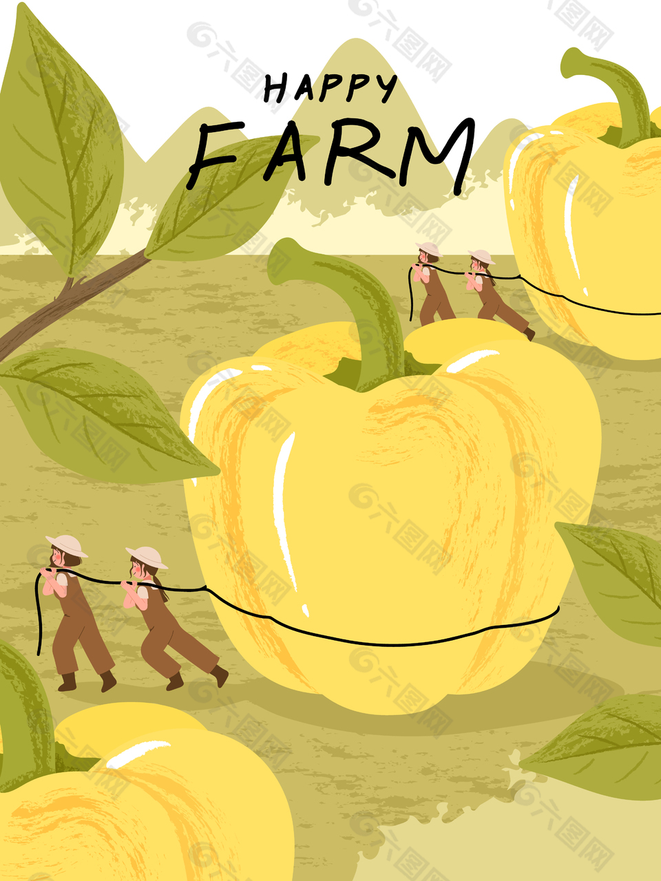 秋季丰收季节采摘南瓜卡通插画