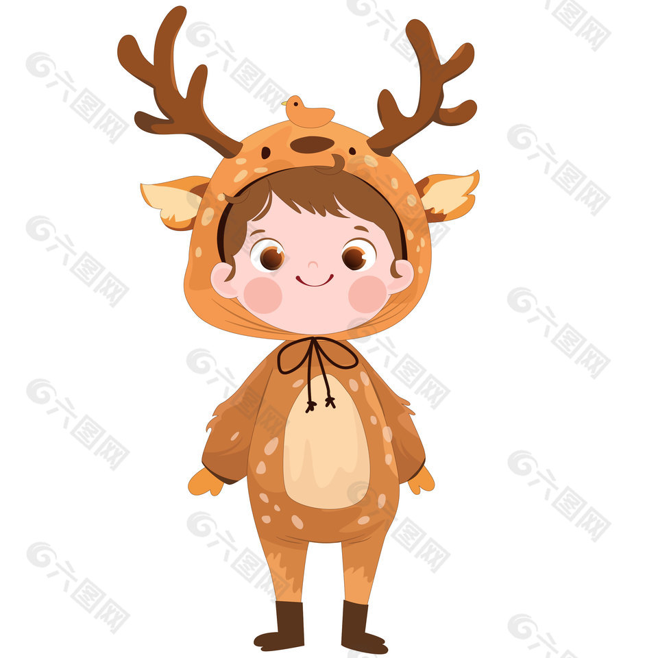 卡通麋鹿睡衣造型服饰可爱动物卡片儿童插画
