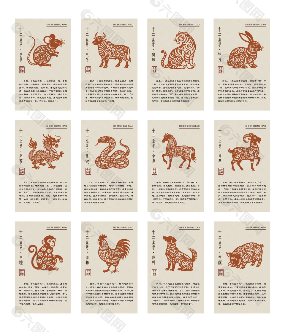 十二生肖介绍传统文化宣传海报