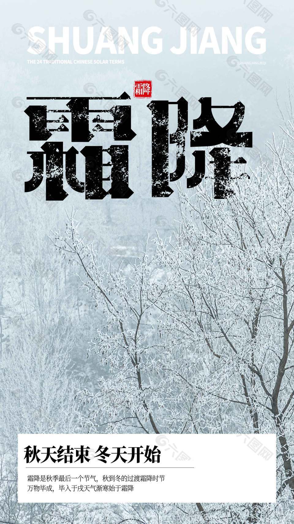 简约清冷传统节气霜降海报